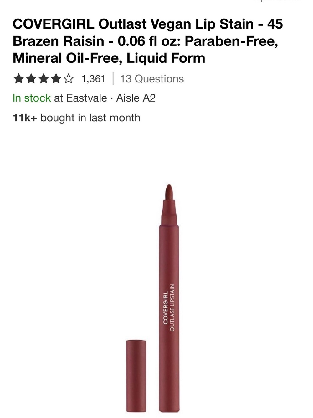 Nwt- COVERGIRL Outlast Vegan Lip Stain - Brazen Raisin Deep Berry